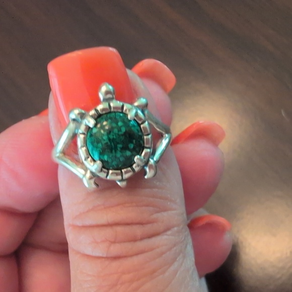 Sterling Silver Carolyn Pollack Relios Malachite Turtle Ring - Picture 9 of 9